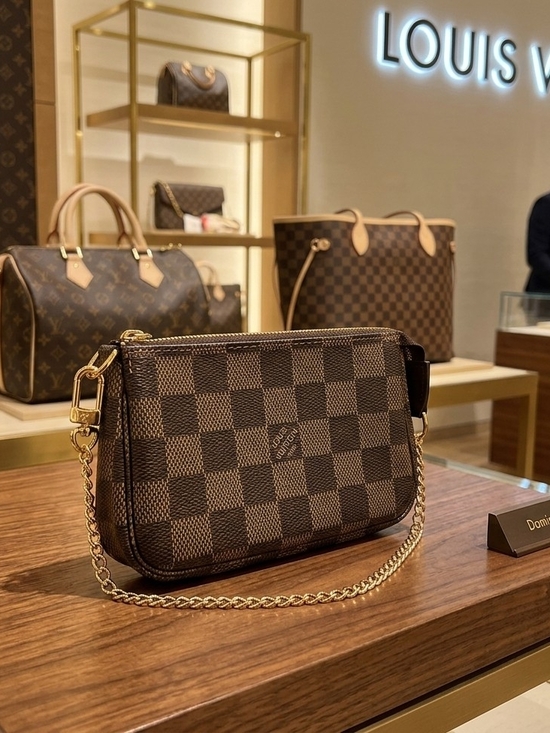 Louis Vuitton Handbags - Louis Vuitton Damier Ebene Mini Pochette with Gold Chain